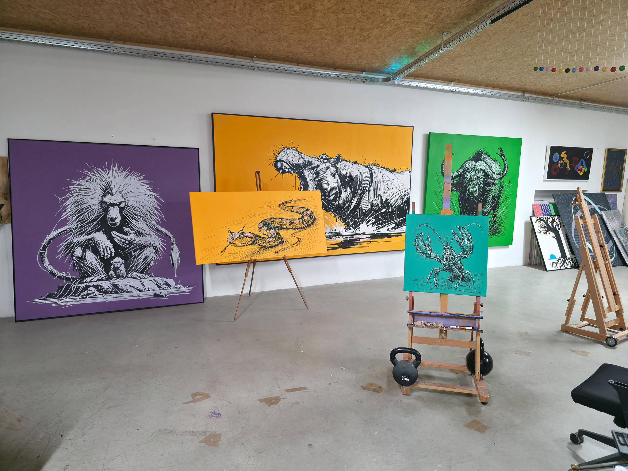 Entstehung von "STANDING GROUND II". Wild Sketches Serie, Künstler Martin Lingens, Hummer Gemälde in Grün, 2026