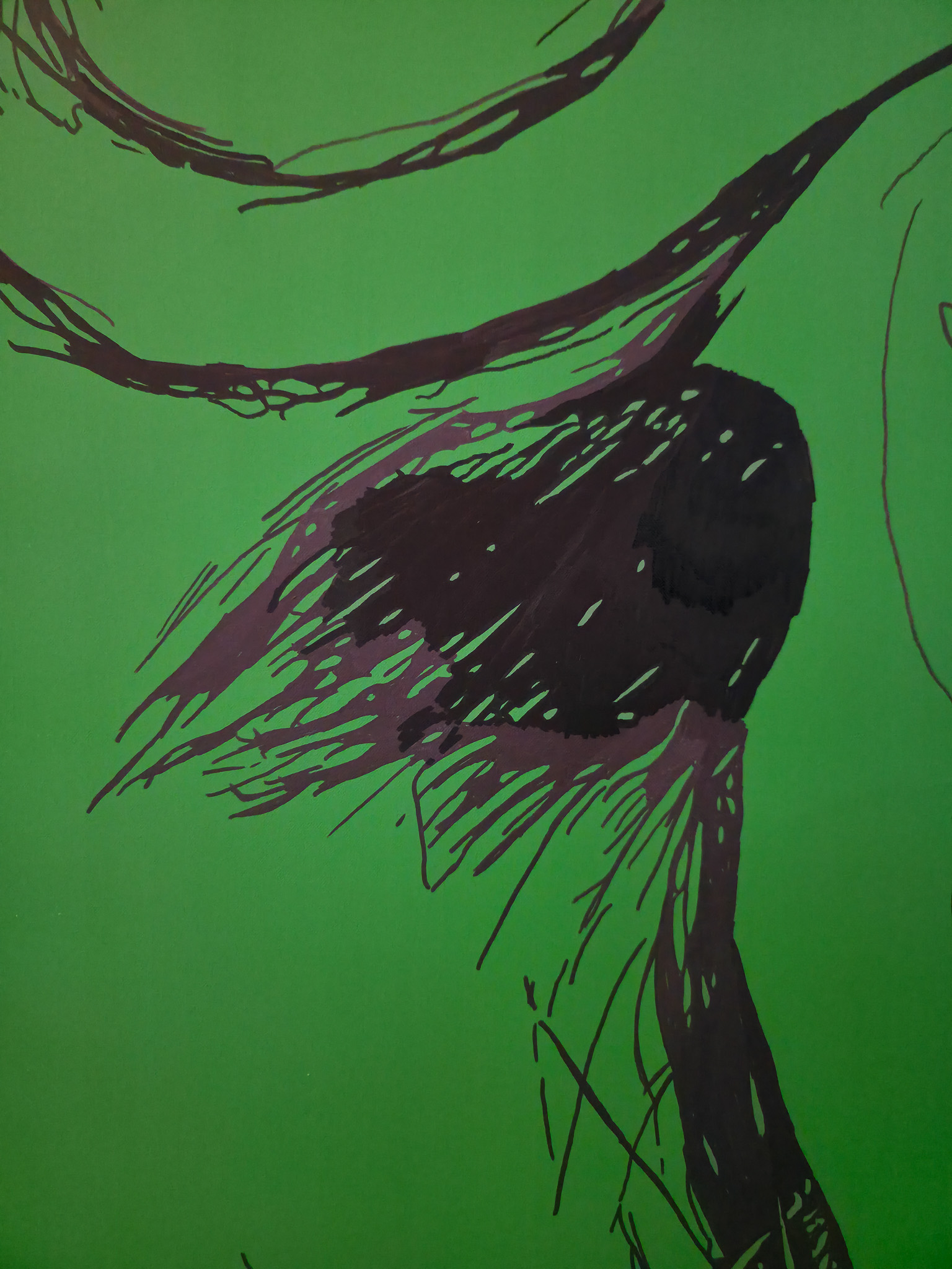 Entstehung von "THE WALL HAS EYES", Kunstwerk/Gemälde von Martin Lingens, schwarz-weißer Afrikanischer Büffel auf grünem Hintergrund