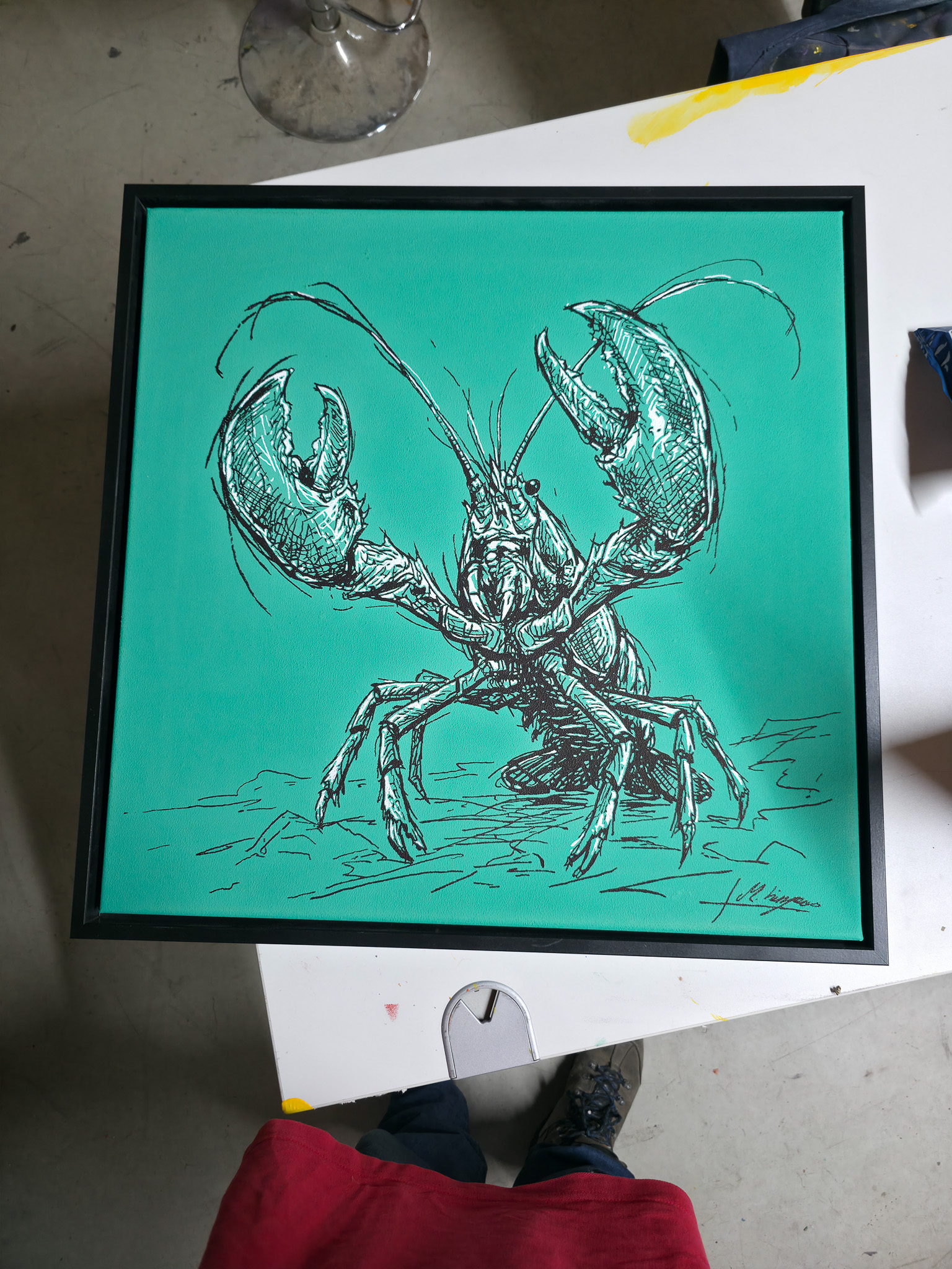 Entstehung von "STANDING GROUND II". Wild Sketches Serie, Künstler Martin Lingens, Hummer Gemälde in Grün, 2026