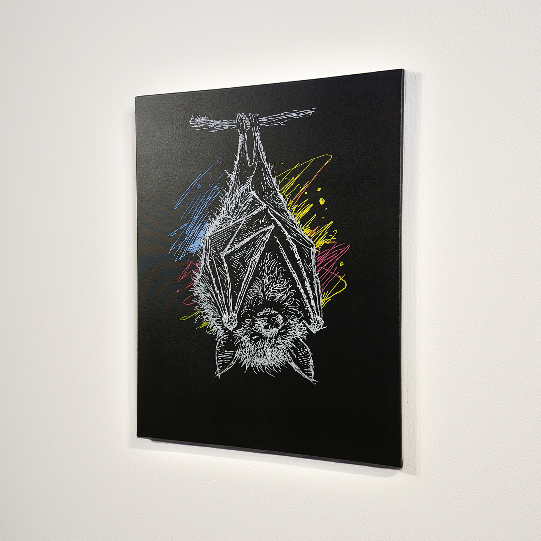 Entstehung von "INTERRUPTED ECHO", Künstler Martin Lingens, Fledermaus, Serie WILD SKETCHES
