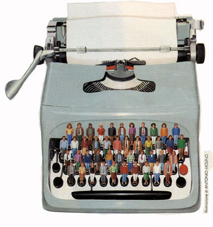VOGLIO FARE LO SCRITTORE, di A.Molino. Tempera su cartone. Pubblicato su ANNA, 1986