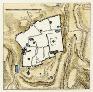 MAPPA DI GERUSALEMME AL TEMPO DELLE CROCIATE, di A.Molino. Ink on paper, 1994