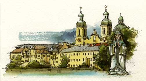 INNSBRUCK, di A.Molino. Ink on paper. Da BELL'EUROPA, 1995