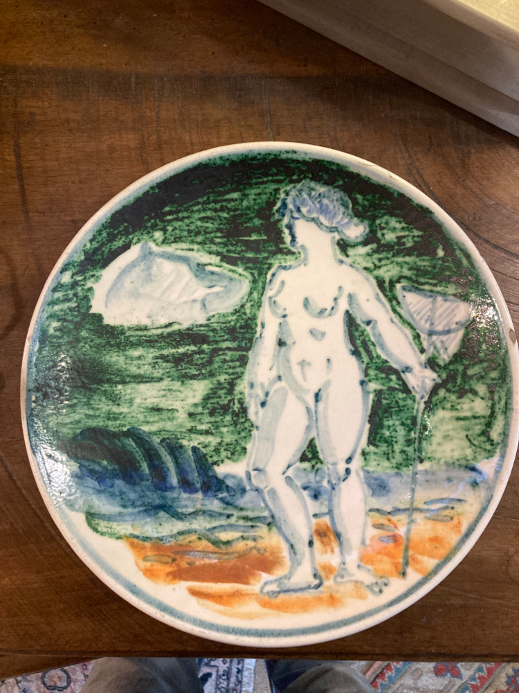 Pierre Roulot1917-2007 assiette représentant une naïade tenant une épuisette