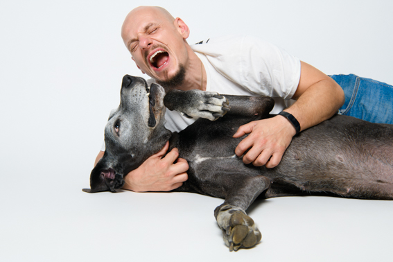 Mensch und Hund im Studio, emotionale Tierfotografie in Villach mit natürlicher Interaktion