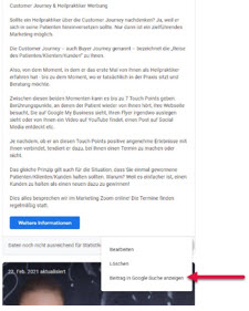 Beitrag in Google Suche anzeigen - eine Erläuterung von Dagmar Heib Marketing für Heilpraktiker