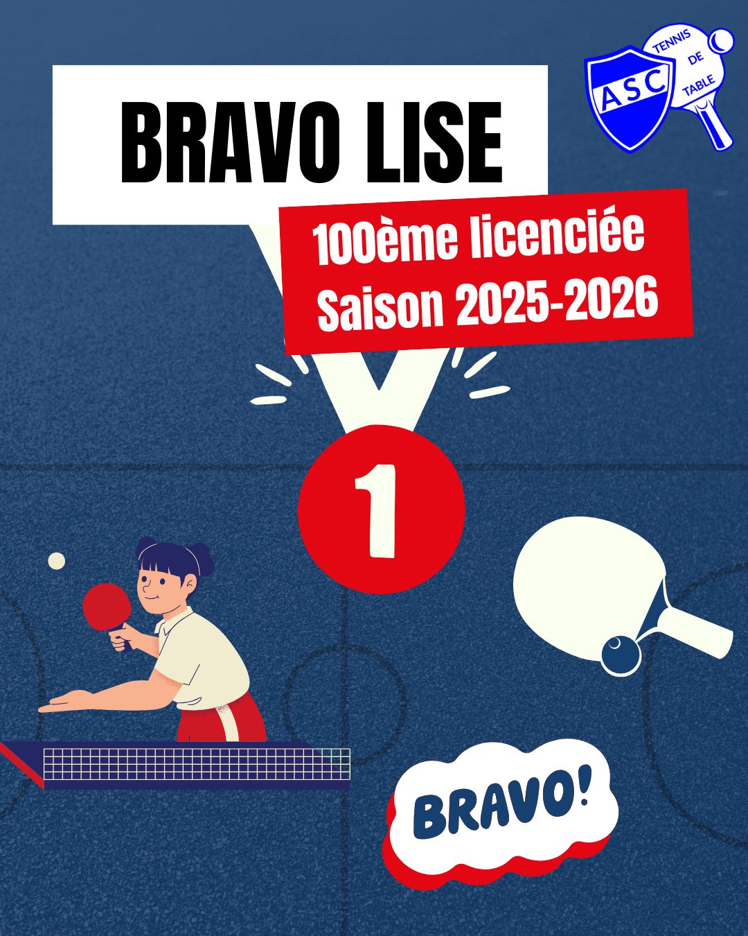 27/09/2025 et nous avons déjà notre 100ème licenciée : Lise !!! 