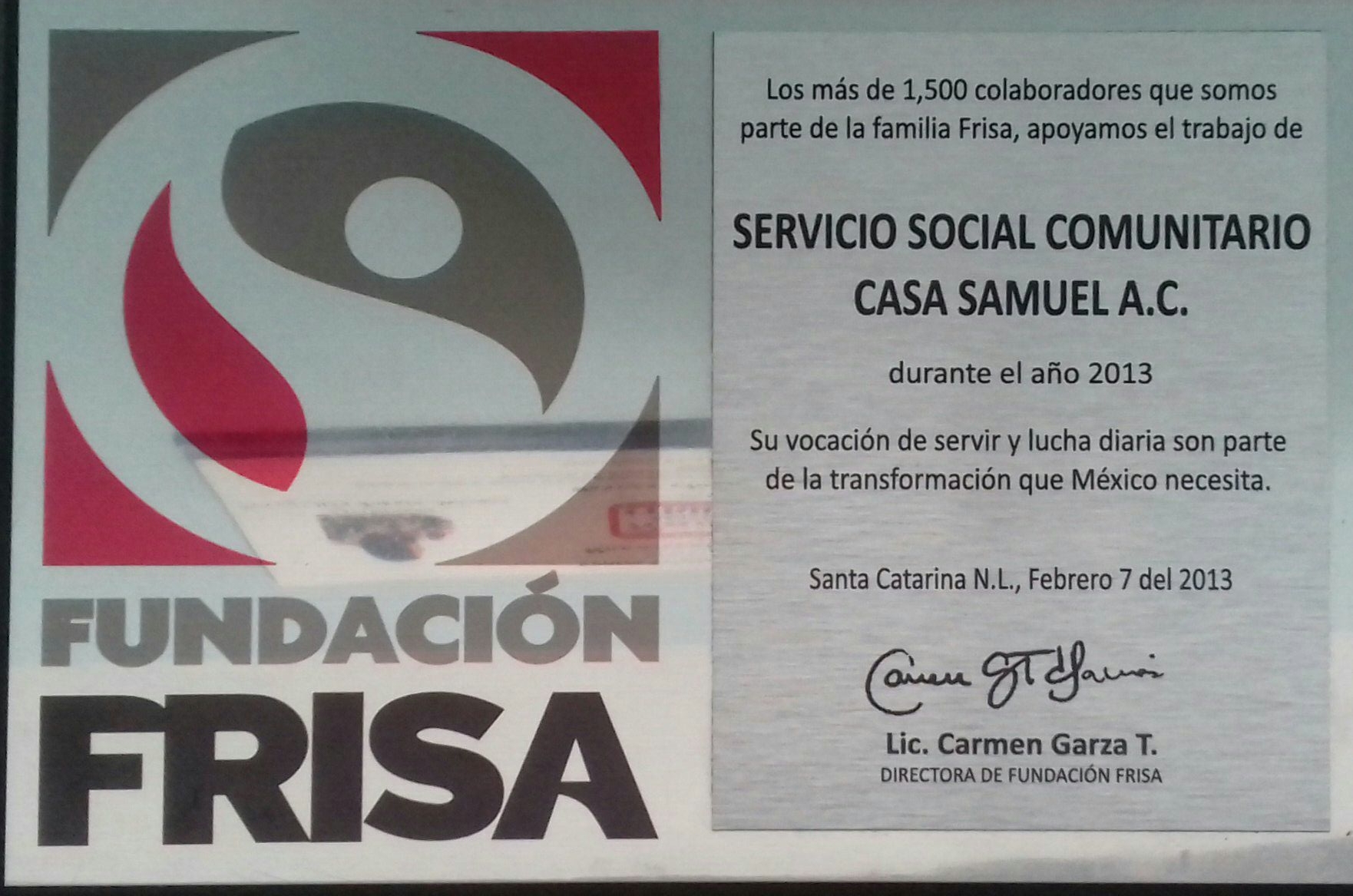 PREMIO VOCACION DE SERVIR FUNDACION FRISA 2013