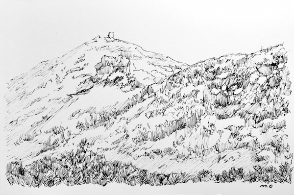 サハリン　チェーホフ山　2019.   Ink on paper. 