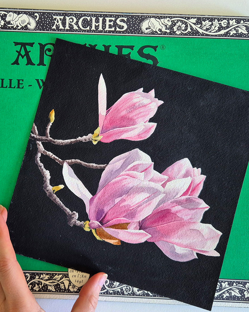 Magnolie, Aquarellfarben malen, nass-in-nass Technik, malen lernen, Blumenaquarell, Malkurs fuer Erwachsene, wie malt man eine Magnolie