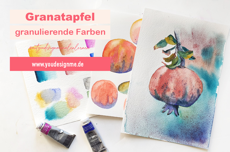 Granatapfel mit granulierenden Farben