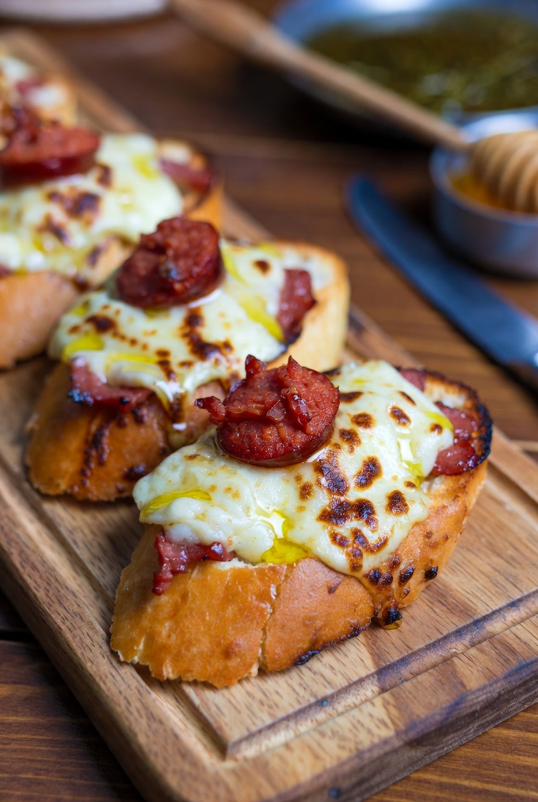 Tostaditas crujientes de chorizo con miel y queso: un aperitivo rápido y delicioso