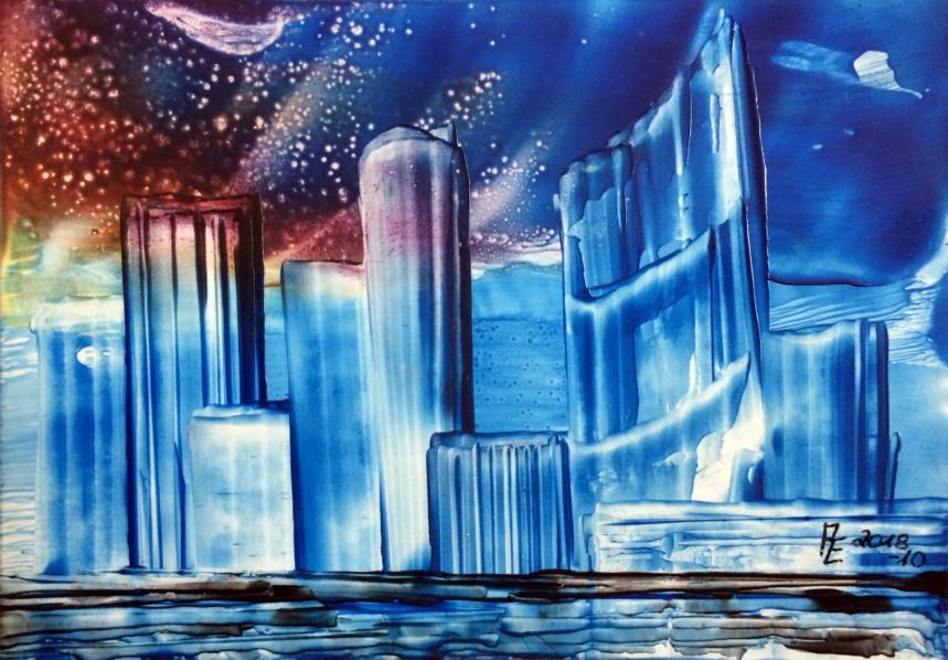 2018-10 Skyline - Encaustic auf Spezialpapier 13x18