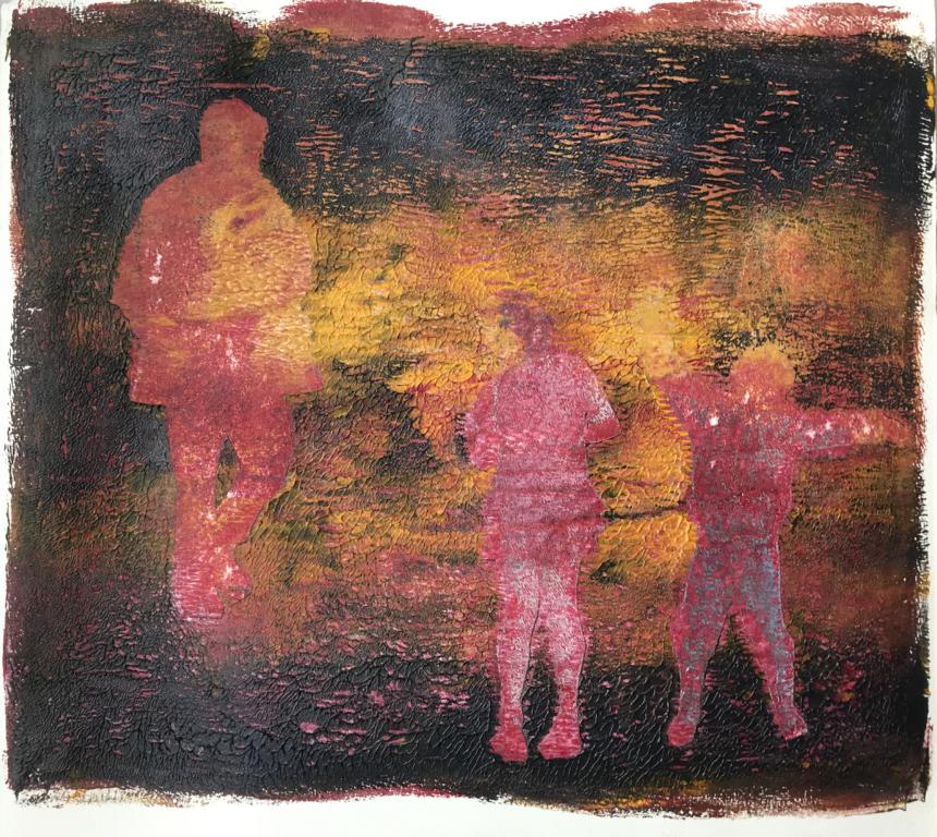 2020-06 Familienausflug II - Geldruck Acryl auf Kunstdruckpapier ca. 28x25