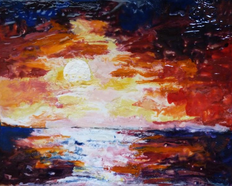 2017-02-04 Sonnenuntergang in Trans - Encaustic auf Leinwandkarton 24x30