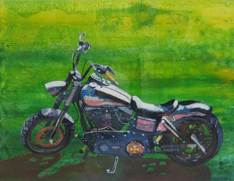 2016-02 Achims Harley - Acryl auf Ölmalpapier - 50x65