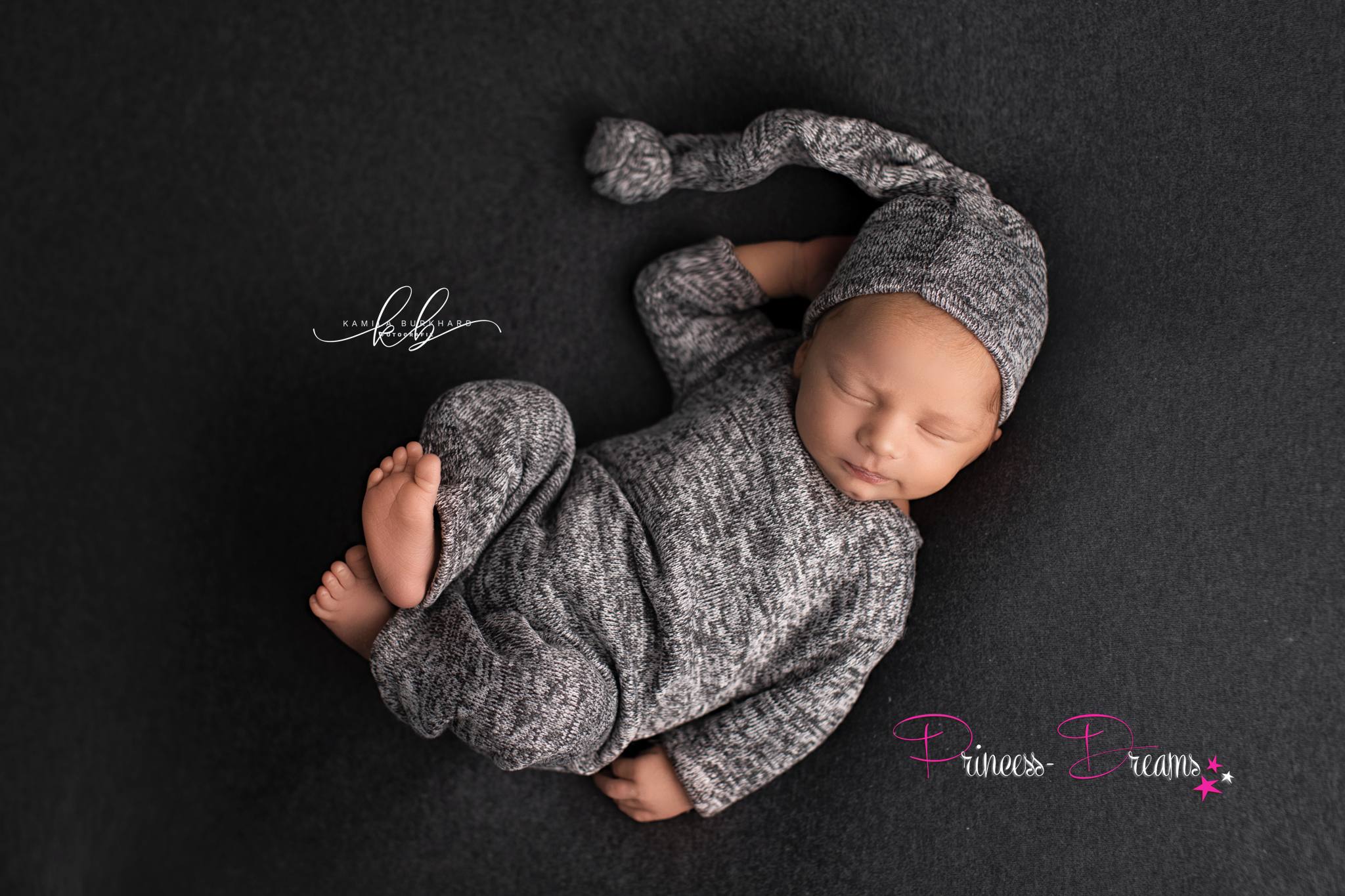 Neugeborenen Jungen Strick Outfit Overall lang grau mit Mütze
