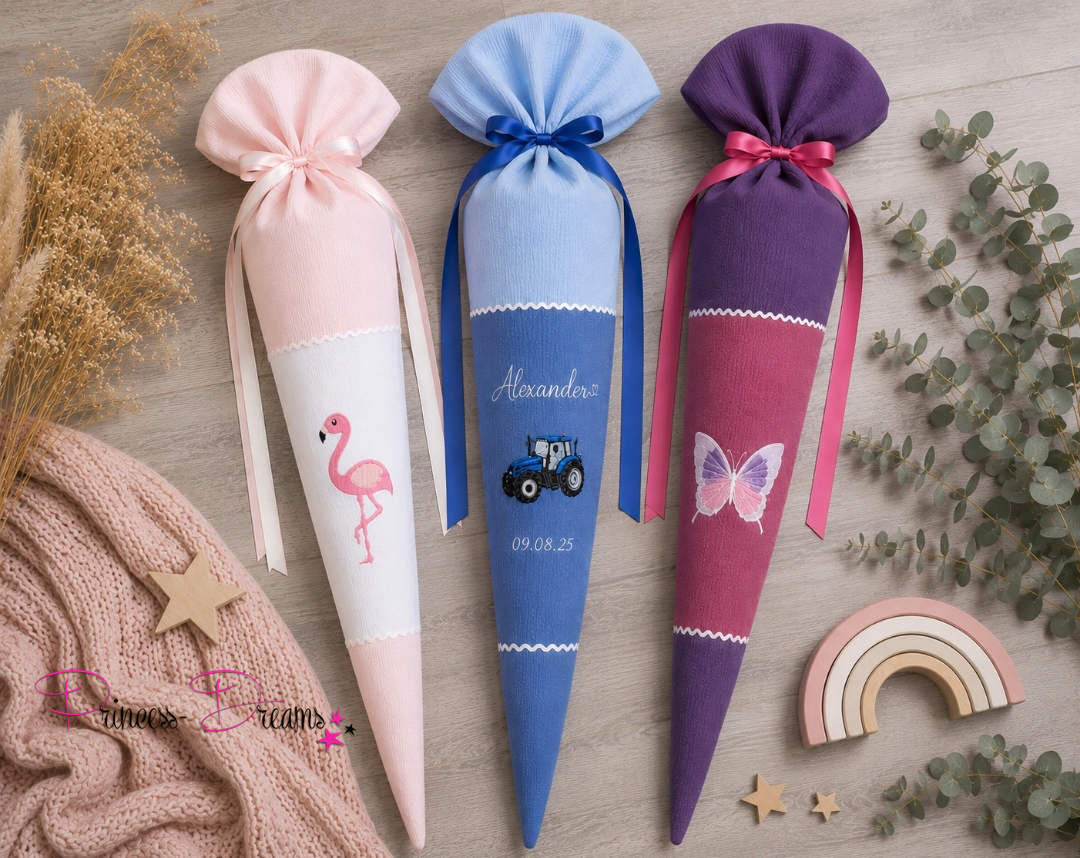 Personalisierte Musselin Schultüte mit Name für Mädchen
