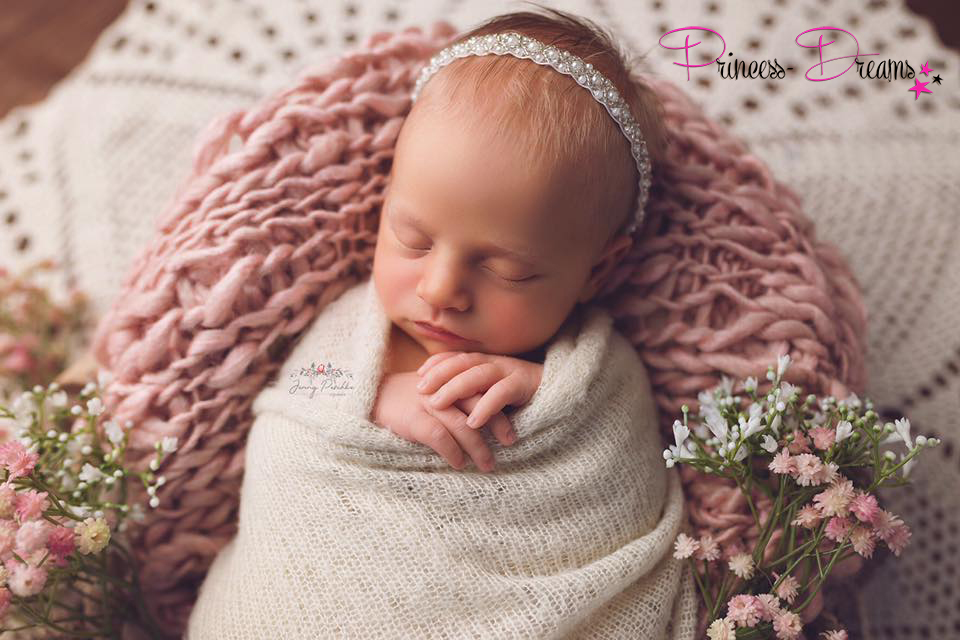 Princess-Dreams Baby Haarband Taufe rosa pink weiß Fotografie Kopfschmuck Blume 