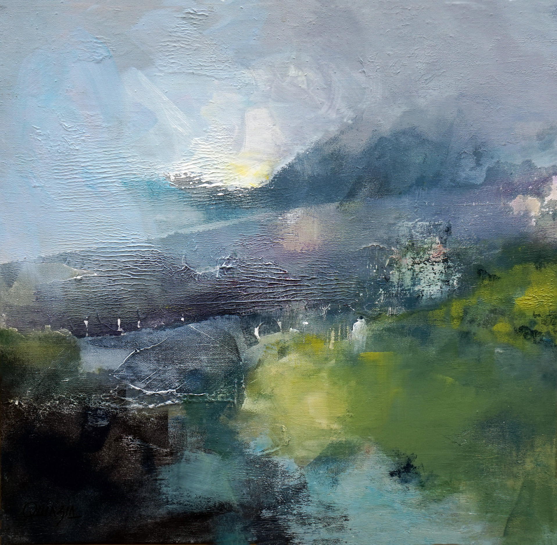 "Au pied des montagnes", technique mixte sur toile 50 x 50 VENDUE