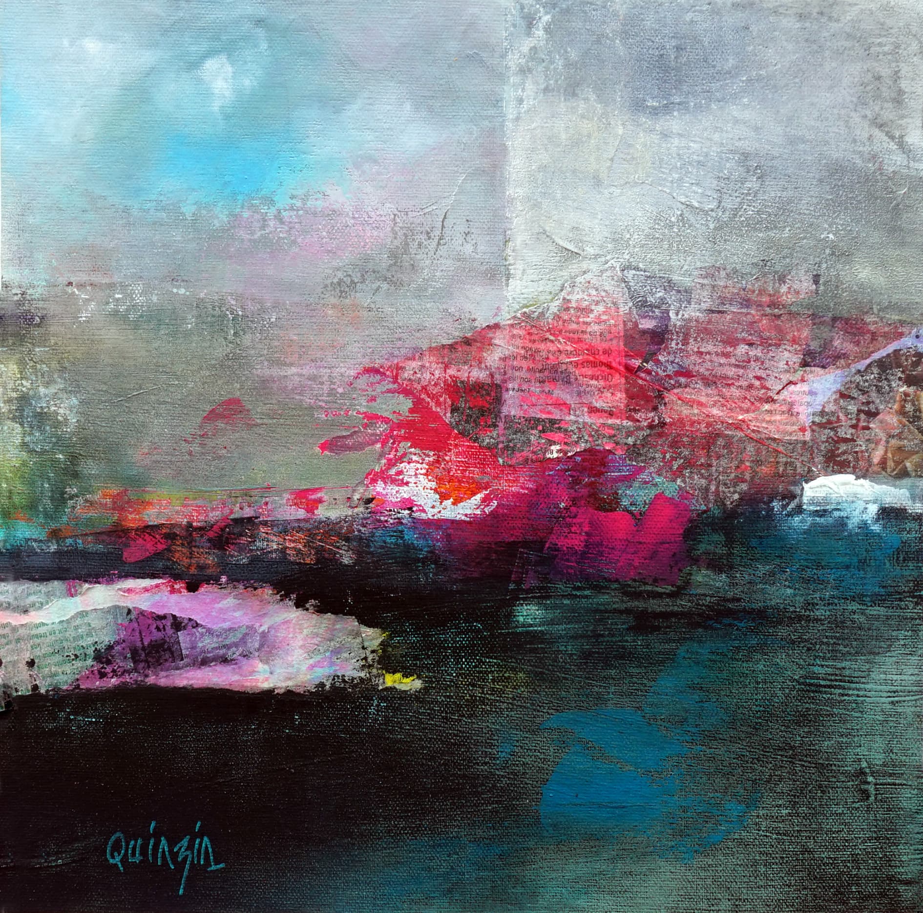 Entrée au port, technique mixte sur toile 40 x 40 x 1 Disponible