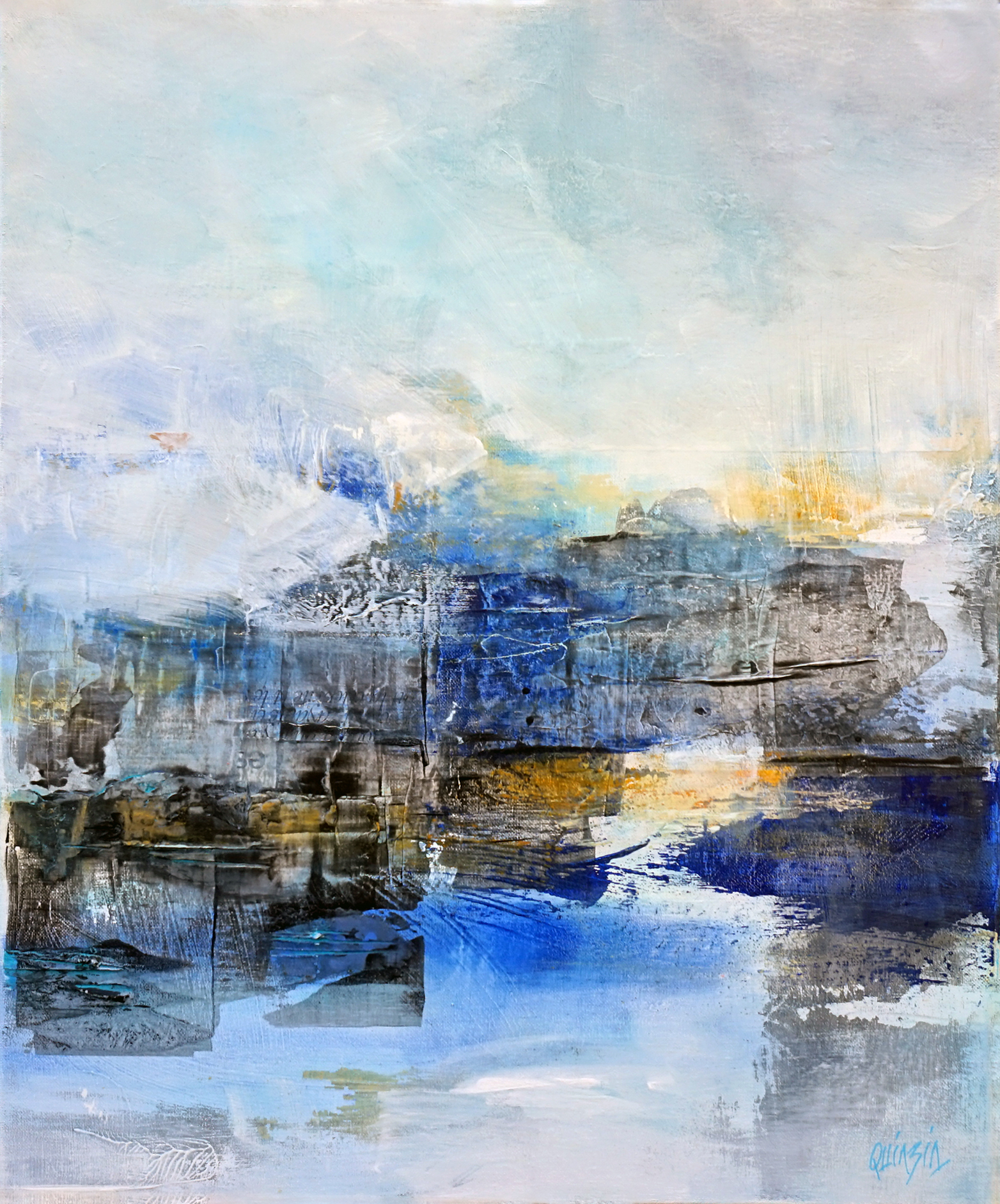 "Matin givré sur les rochers" technique mixte sur toile 50 x 61 cm. Disponible