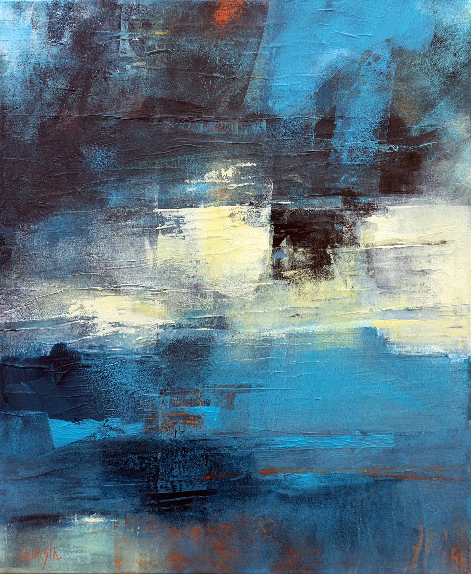 "Pure abstract - Orange blue" technique mixte sur toile 50 x 61 VENDUE