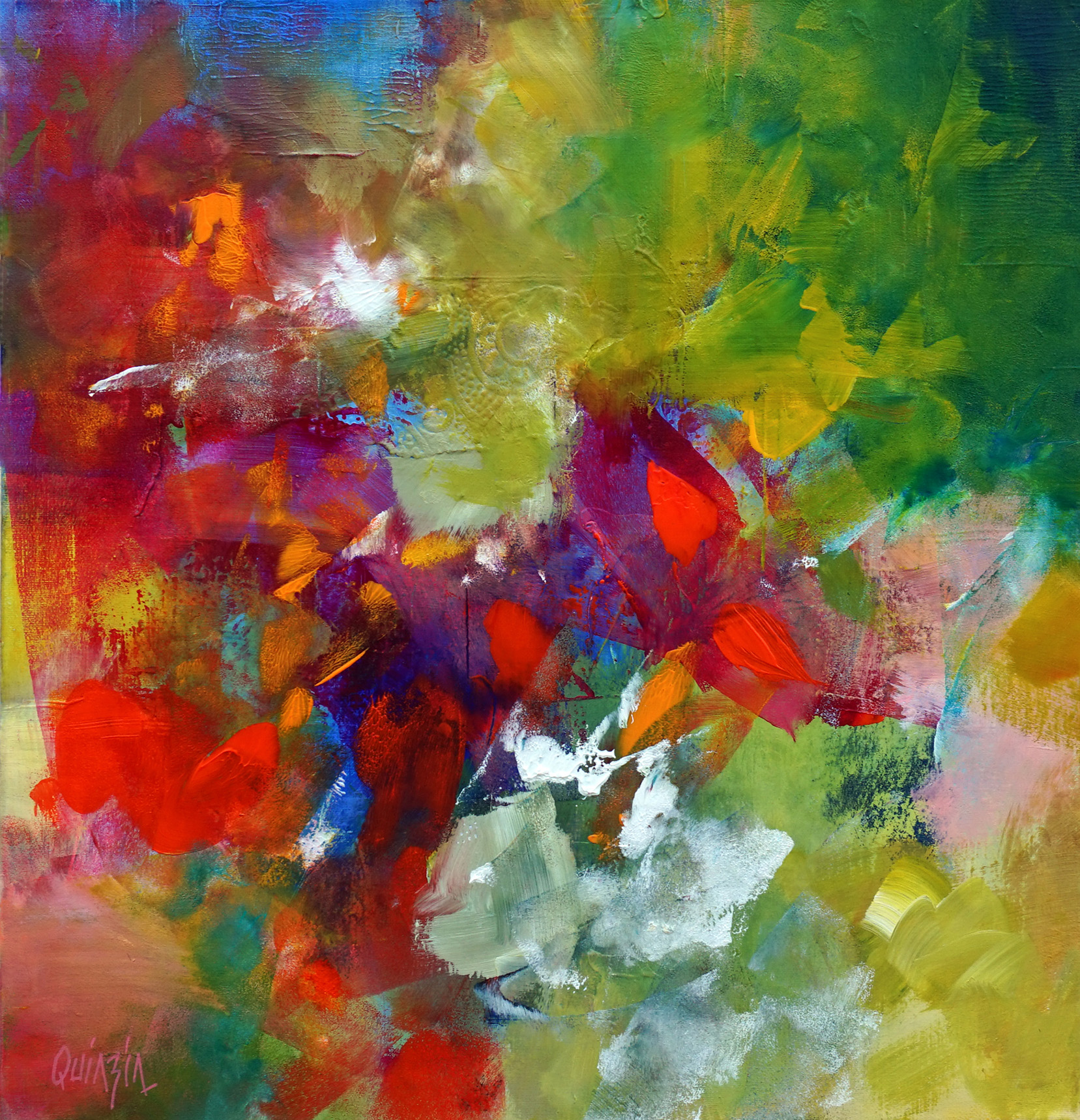 "Volubiles" acrylique et collage sur toile 50 x 50, disponible