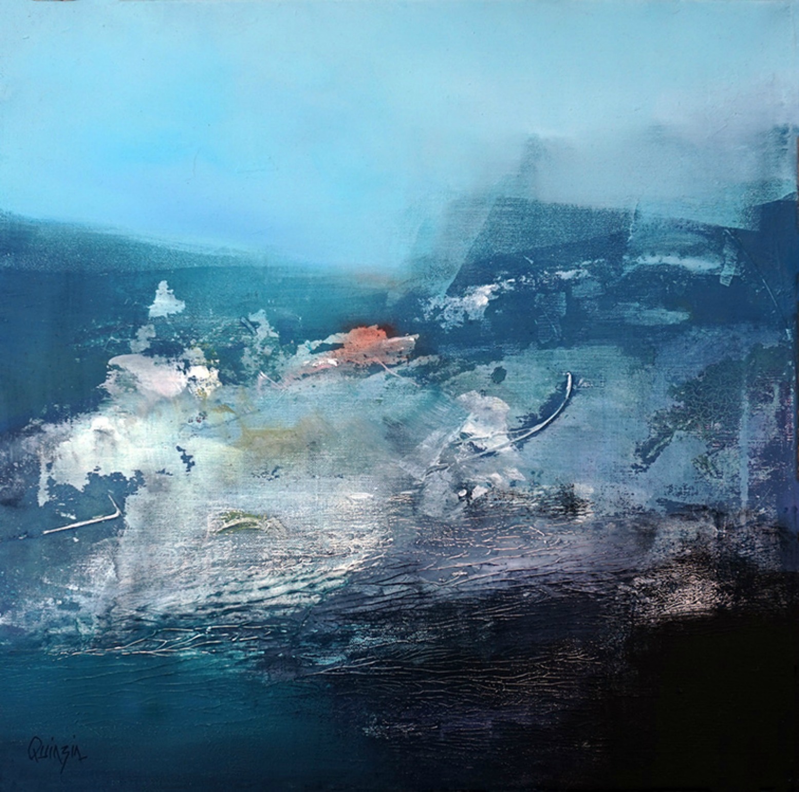 "Janvier à nouveau" enduits, acrylique et pigments sur toile 50 x 50 cm disponible