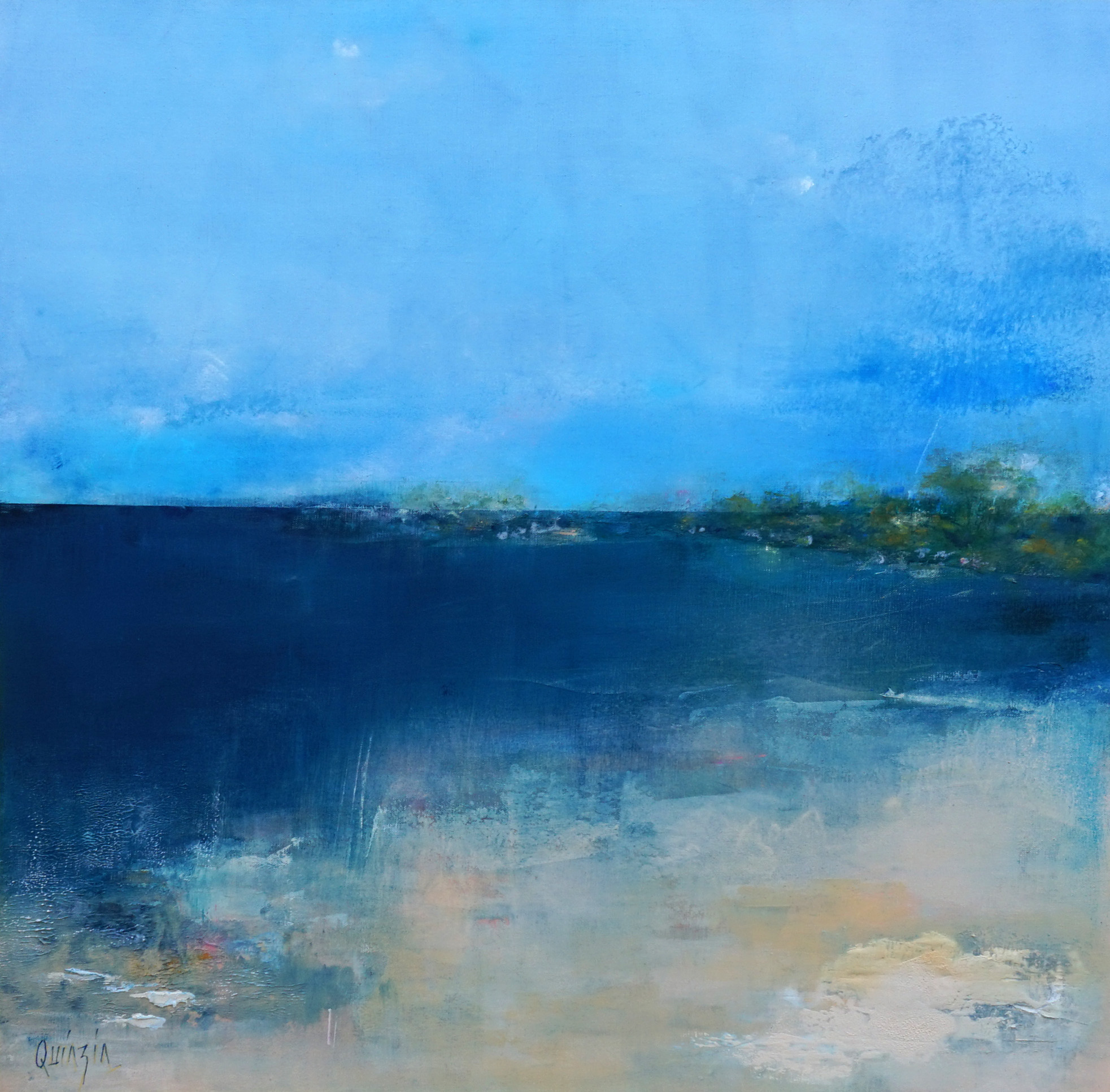 "Détour par la mer" acrylique, enduit et pastels à l'huile sur toile 80x80