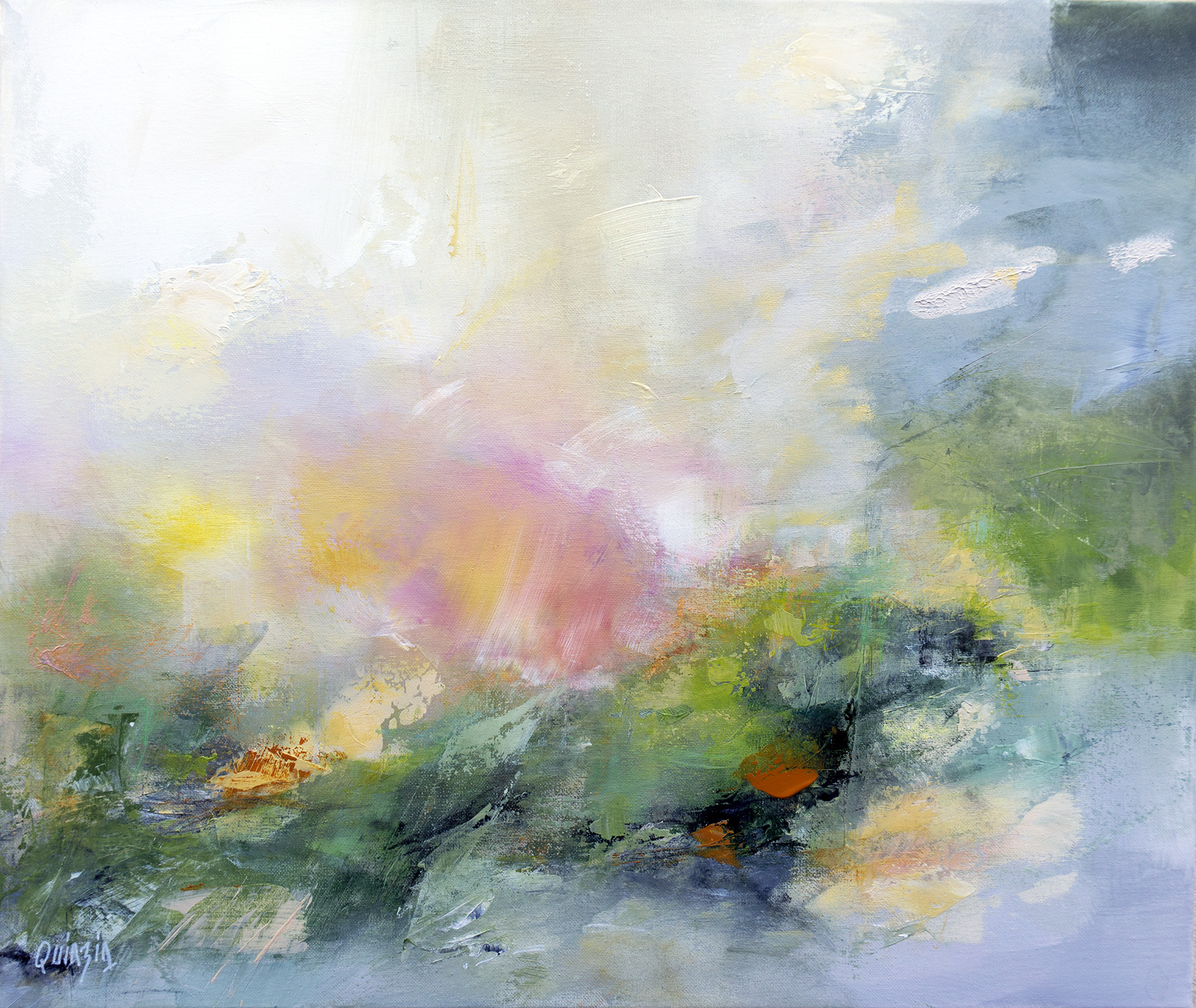 "Petit chemin de campagne", acrylique et pigments sur toile 50 x 61 Disponible.