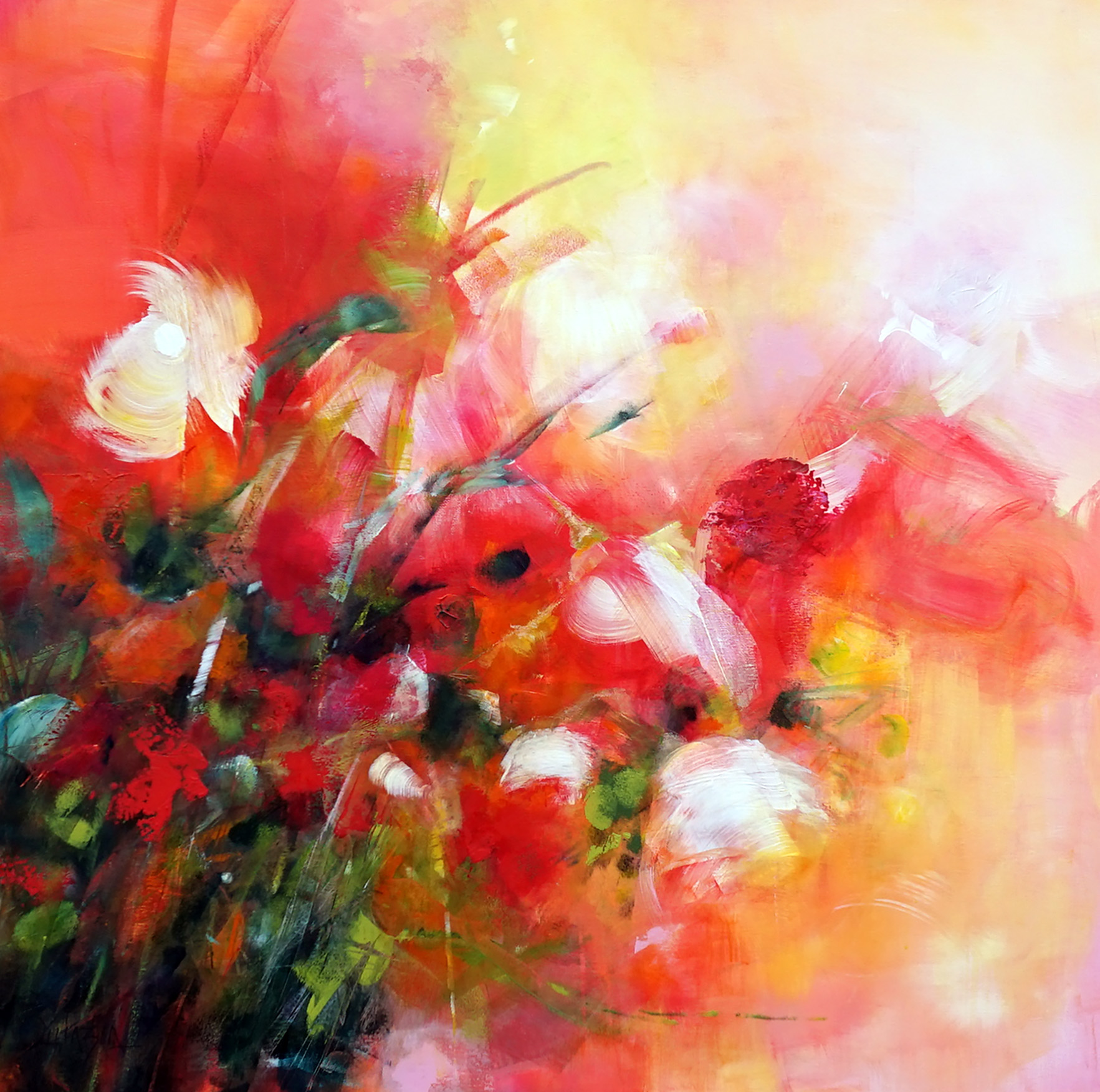 "Les flamboyantes", acrylique sur toile 100 x 100 VENDUE