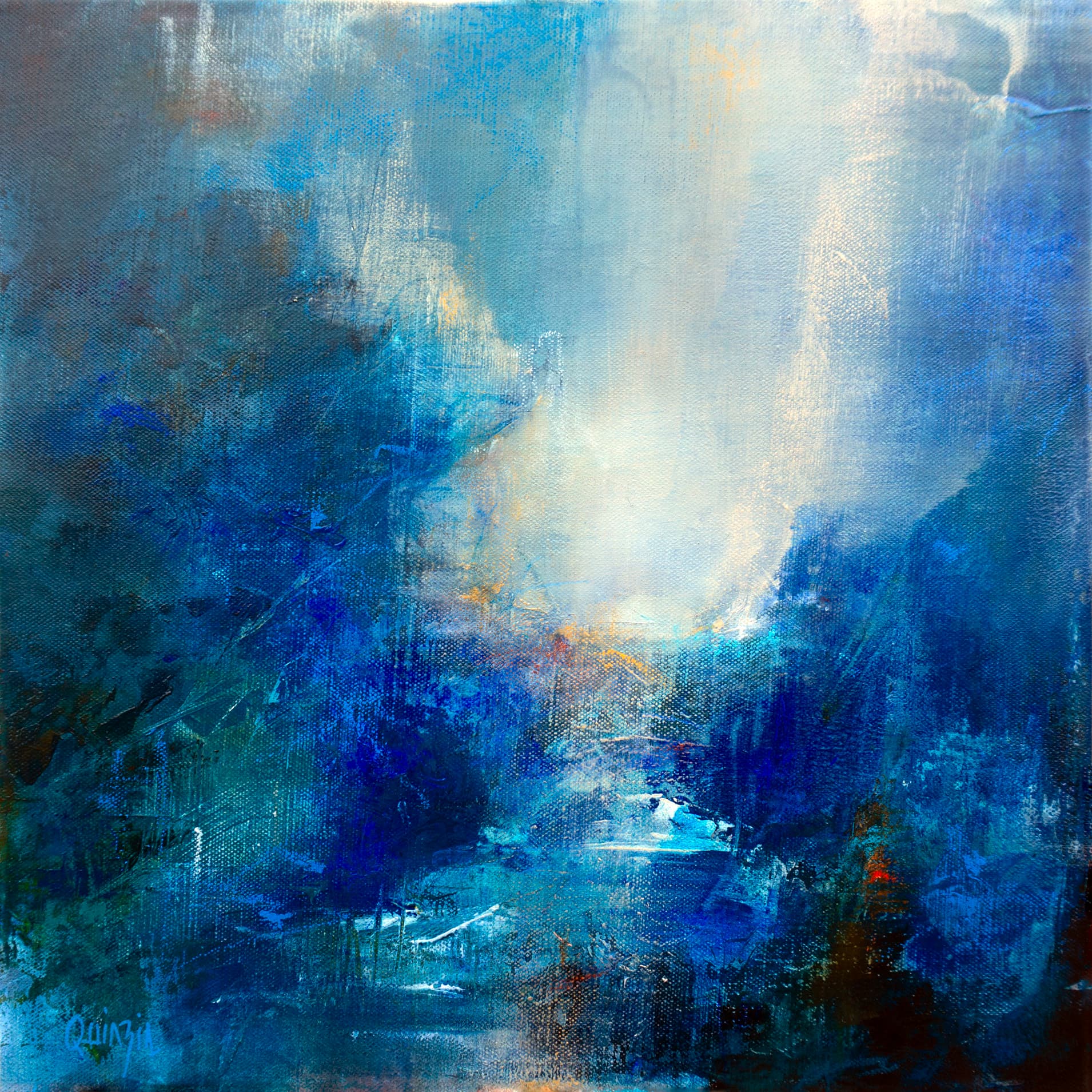 "La vallée merveilleuse" acrylique et pastels sur toile 40 x 40 disponible
