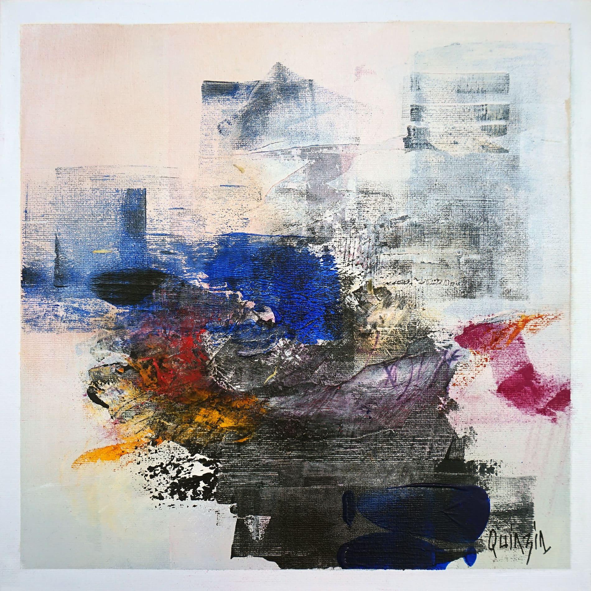 "Bleu", technique mixte sur toile 29 x 29 x 3 cm, disponible