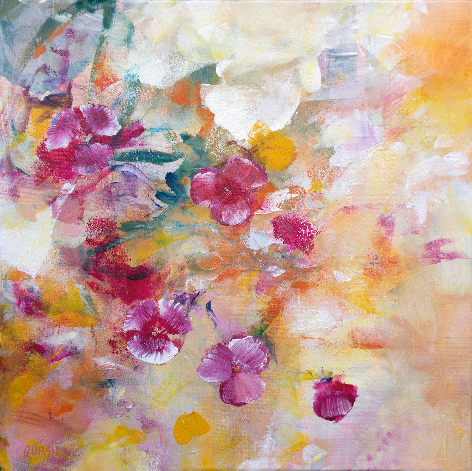 "Gipsy flowers" technique mixte sur toile 50 x 50 VENDUE