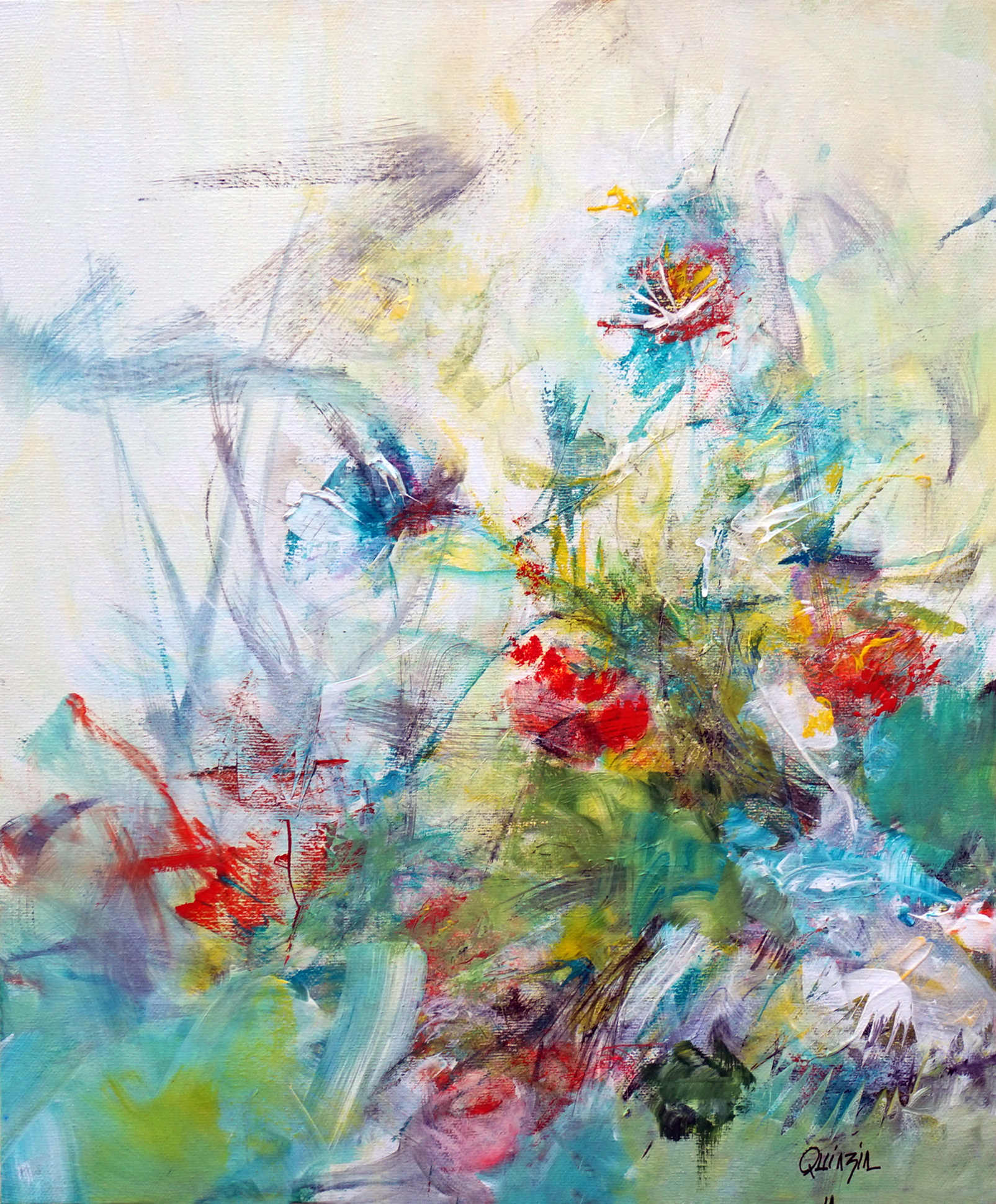 "Le vent des papillons" technique mixte  sur toile 50 x 60 cm VENDUE