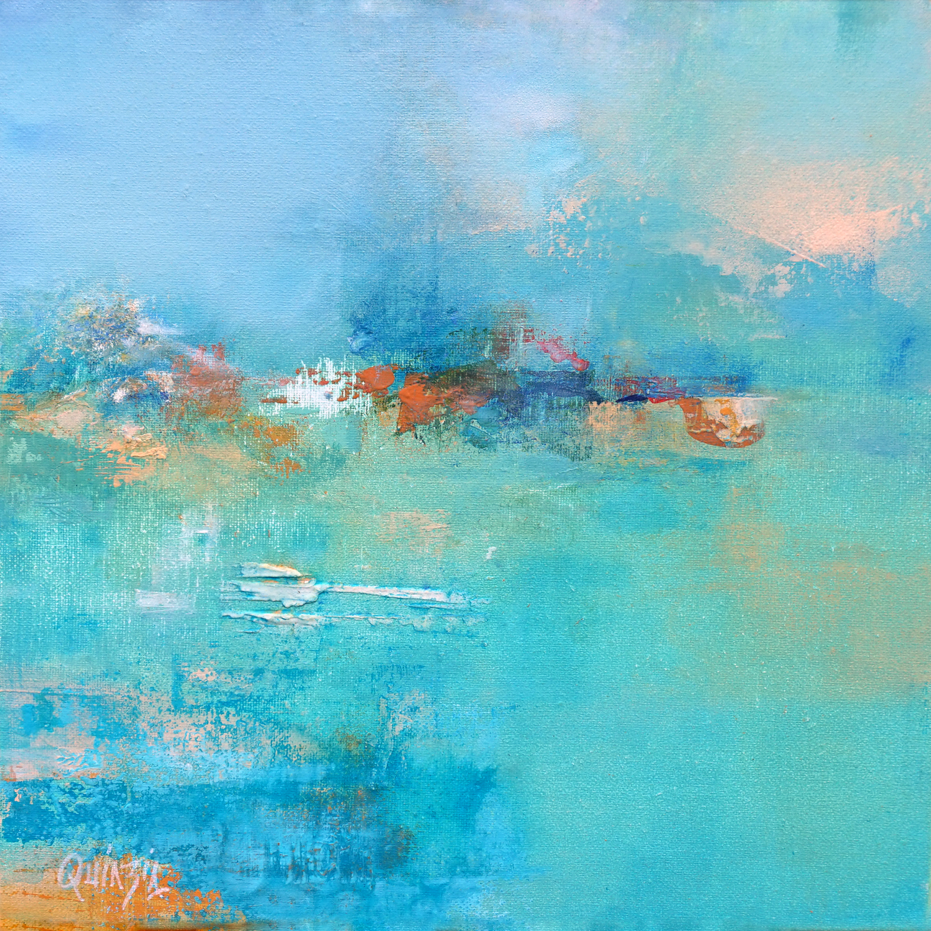 "Paysage turquoise" acrylique sur toile 30 x 30 VENDUE