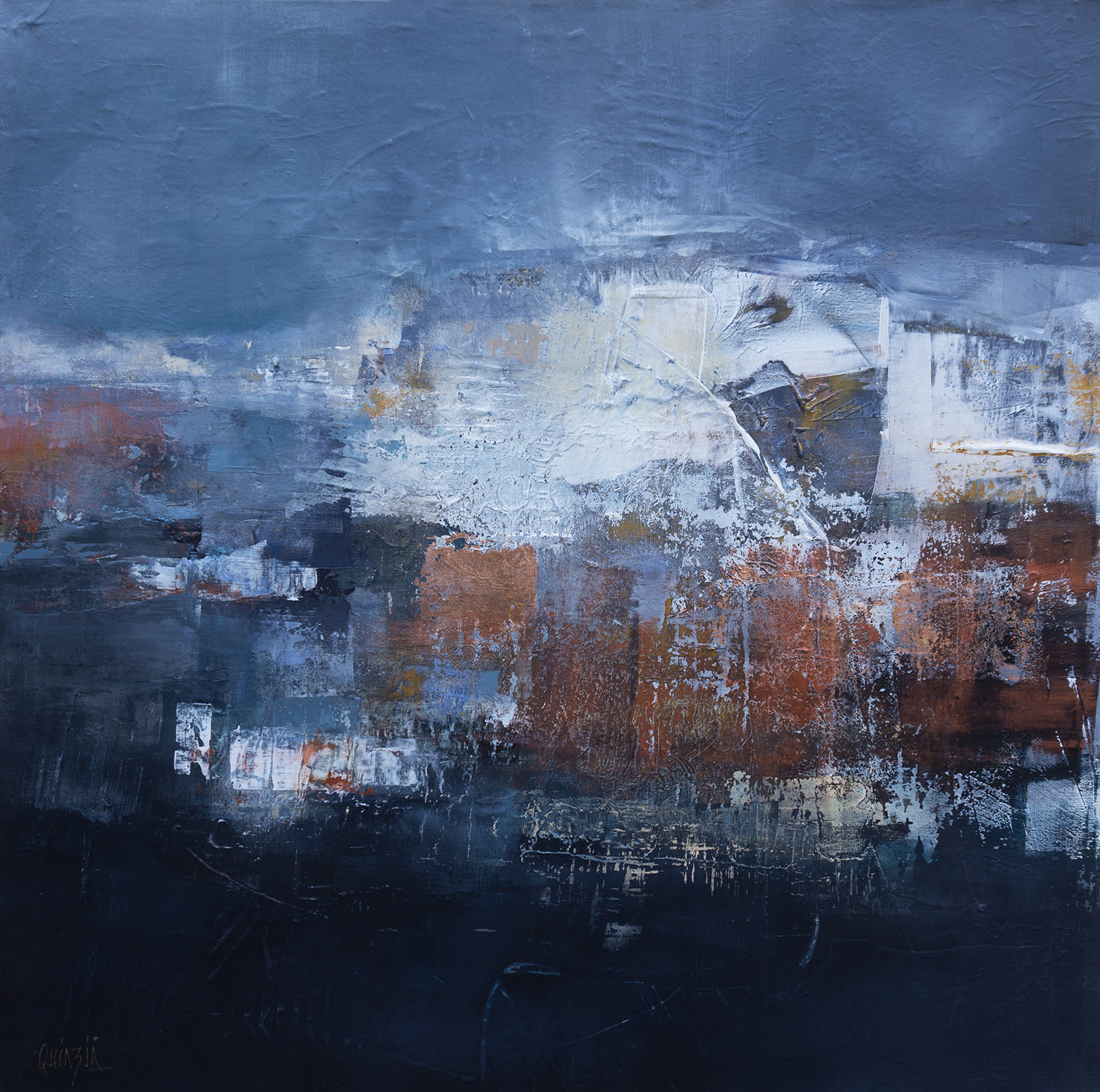 "Golden coast" technique mixte sur toile 100 x 100 Disponible