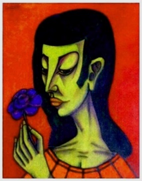 Mädchen mit blauer Blume    47 x 60   V.V. 129