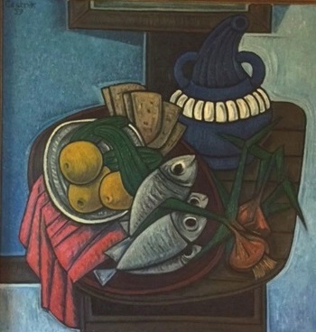 Stillleben mit Fischen  1957    78 x 80  V.V. 142