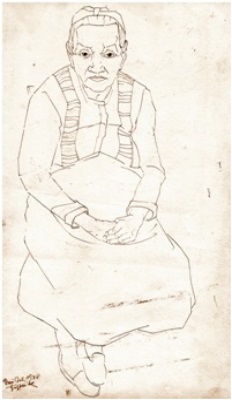 Frau Öl  1948  25 x 43 ( Sepia Tinte )