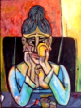 Frau mit Spiegel  2008  75 x 100