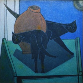 Katzen um Krug  1955    85 x 85  V.V. 24
