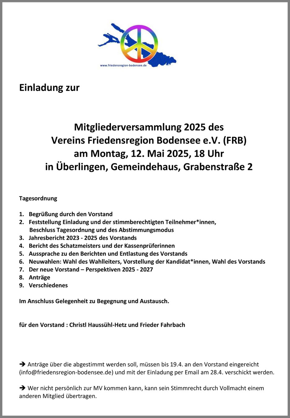 Einladung Mitgliederversammlung