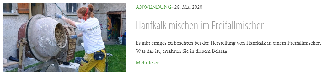 Hanfkalk mischen im Freifallmischer