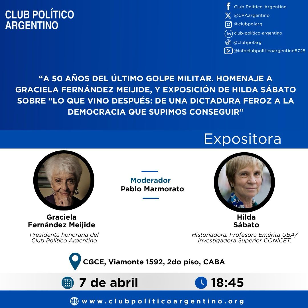 Encuentro de reflexión: “A 50 años del último  golpe militar Homenaje a Graciela Fernández Meijide