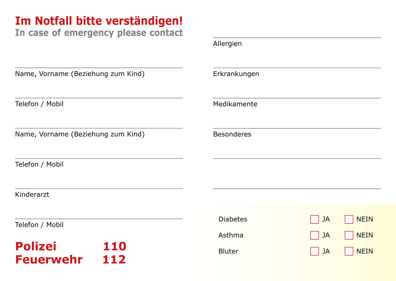 Notfallkarte im Scheckkartenformat 