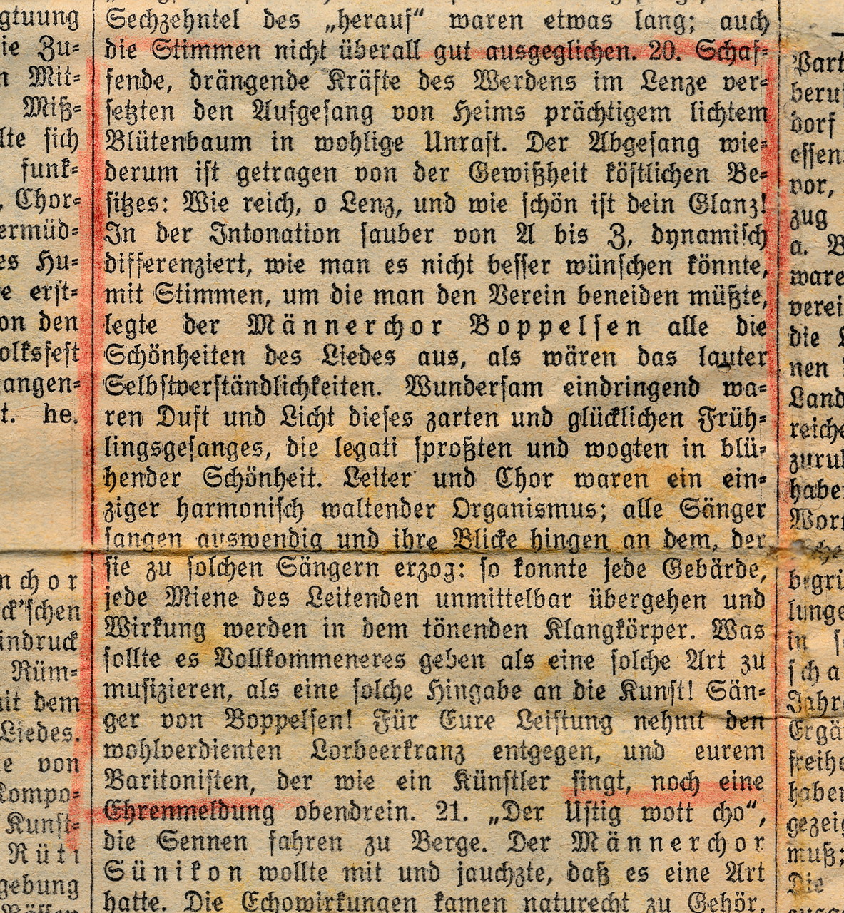 Fantastische Beurteilung in der Zeitung! Jubiläums-Sängerfest Rümlang 1947