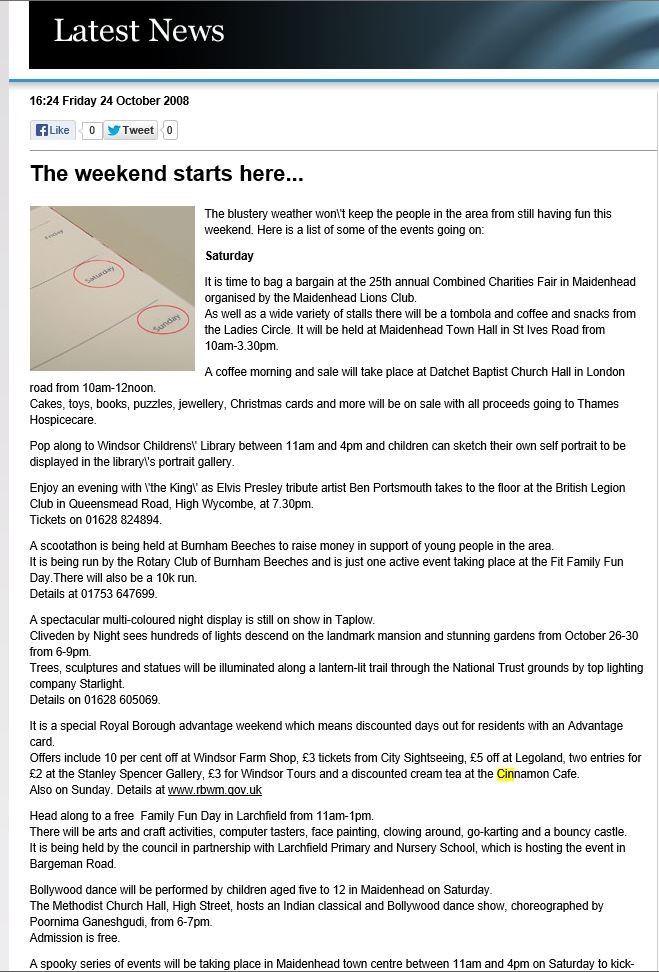 News cinnamon cafe, Windsor,