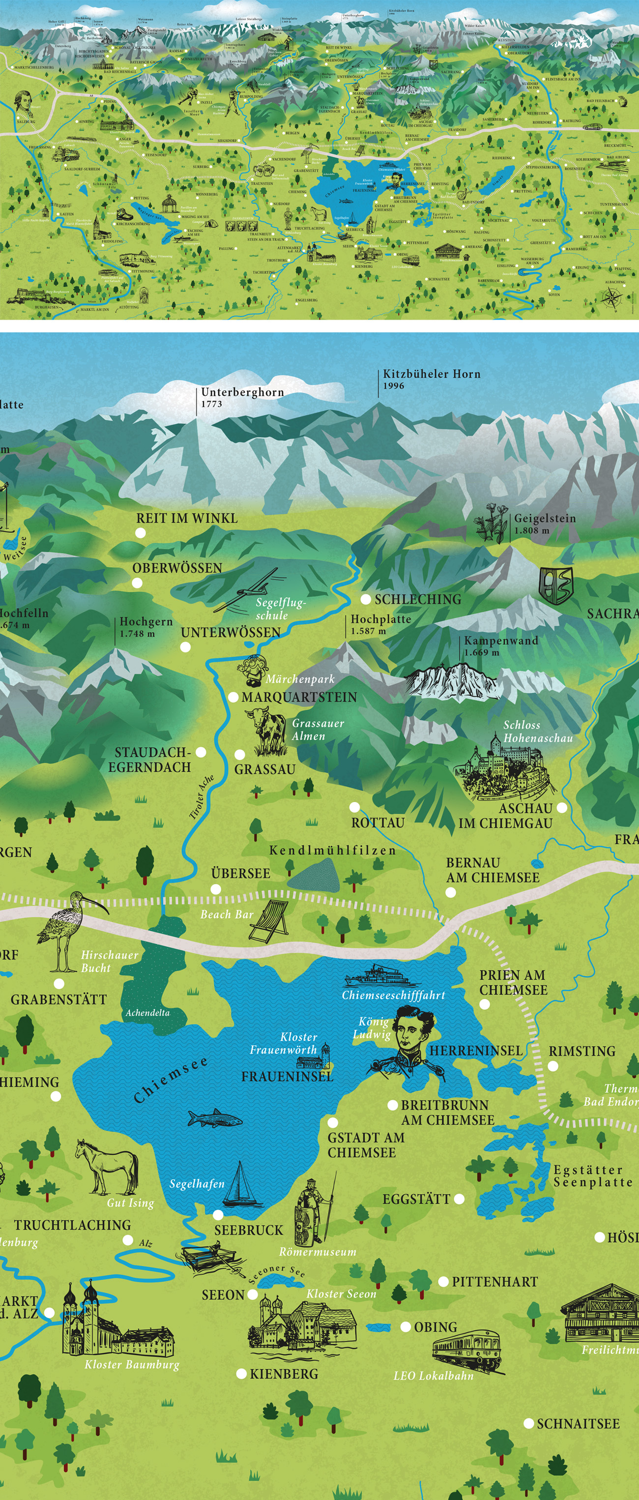 Illustrierte Karte vom Chiemgau - Marina Schilling – Illustration Illustrierte Karte vom Chiemgau - Marina Schilling – Illustration